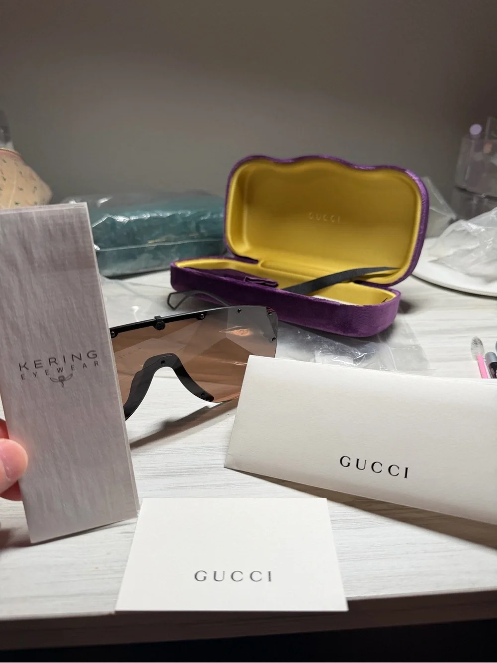 Gucci Brown Gradient Shield Sunglasses with Stud Accents